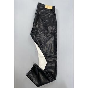 MNML Button Fly 5-Pocket Faux Leather Jeans. Zip Cuffs. Black/White, Mens 32X33